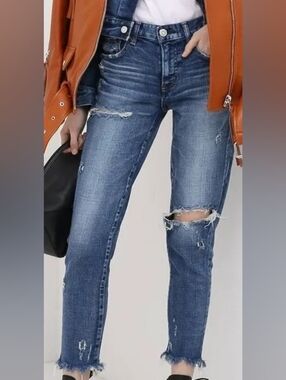 Moussy Isko Comfort Ridgewood Distressed Cropped Slim Jeans Size 26